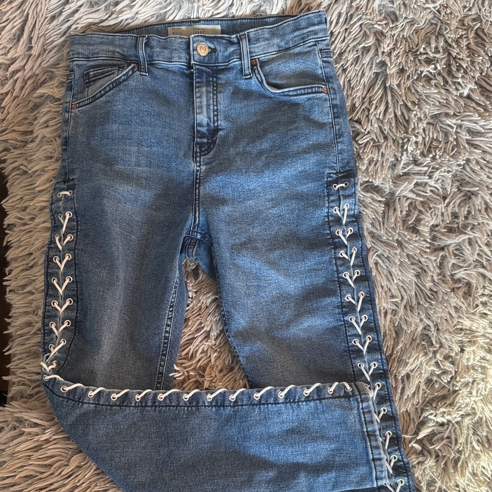 Topshop Denim Lace-Up Cropped Jeans